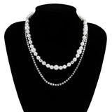 Punk Silver Pearls Necklace Hip Hop Crystal Choker for Men Women