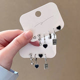 Punk Silver Metal Cherry Earring Heart Tassel Chain Y2K Bear Bow Hoop for Women