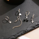 Punk Silver Metal Cherry Earring Heart Tassel Chain Y2K Bear Bow Hoop for Women