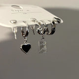 Punk Silver Metal Cherry Earring Heart Tassel Chain Y2K Bear Bow Hoop for Women