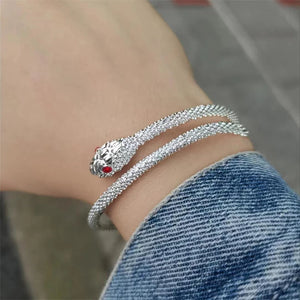 Punk Snake Bangle Bracelet Silver Plated Women Adjustable Charm Jewelry