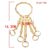Punk Skeleton Hand Bone 5 Finger Ring Bracelet Halloween Alloy Bracelet