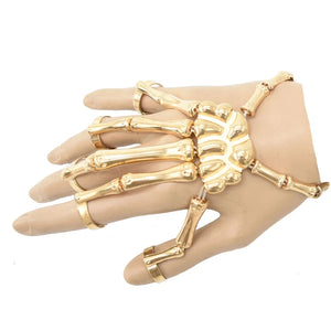 Punk Skeleton Hand Bone 5 Finger Ring Bracelet Halloween Alloy Bracelet