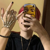Punk Skeleton Hand Bone 5 Finger Ring Bracelet Halloween Alloy Bracelet