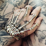 Punk Skeleton Hand Bone 5 Finger Ring Bracelet Halloween Alloy Bracelet