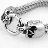 Punk Skeleton Head Chain Bracelets For Men Stainless Steel Double Skull Heads