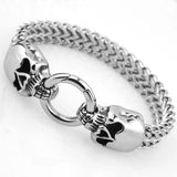 Punk Skeleton Head Chain Bracelets For Men Stainless Steel Double Skull Heads