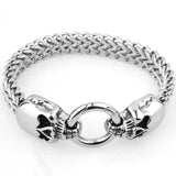 Punk Skeleton Head Chain Bracelets For Men Stainless Steel Double Skull Heads
