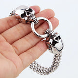 Punk Skeleton Head Chain Bracelets For Men Stainless Steel Double Skull Heads