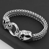 Punk Skeleton Head Chain Bracelets For Men Stainless Steel Double Skull Heads