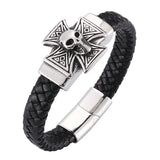 Punk Skull Cross Magnetic Clasp Bracelet Men Leather Rock Jewelry