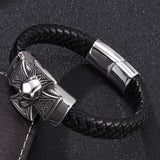 Punk Skull Cross Magnetic Clasp Bracelet Men Leather Rock Jewelry