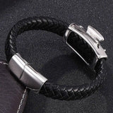 Punk Skull Cross Magnetic Clasp Bracelet Men Leather Rock Jewelry