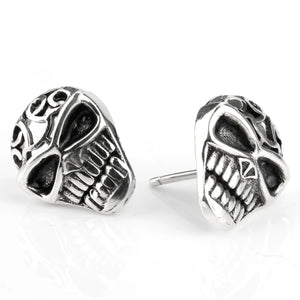 Punk Skull Earrings 925 Sterling Silver Evil Rock Studs