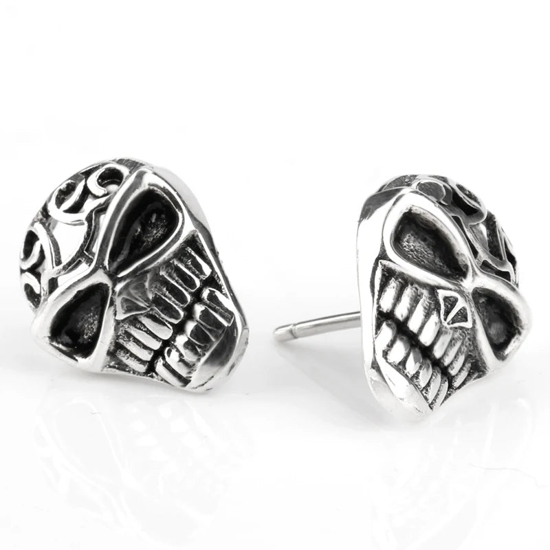 Punk Skull Earrings 925 Sterling Silver Evil Rock Studs