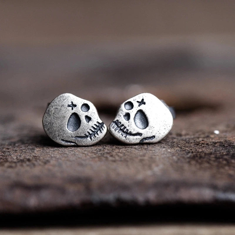 Punk Skull Earrings 925 Sterling Silver Couple Ear Studs