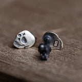 Punk Skull Earrings 925 Sterling Silver Couple Ear Studs