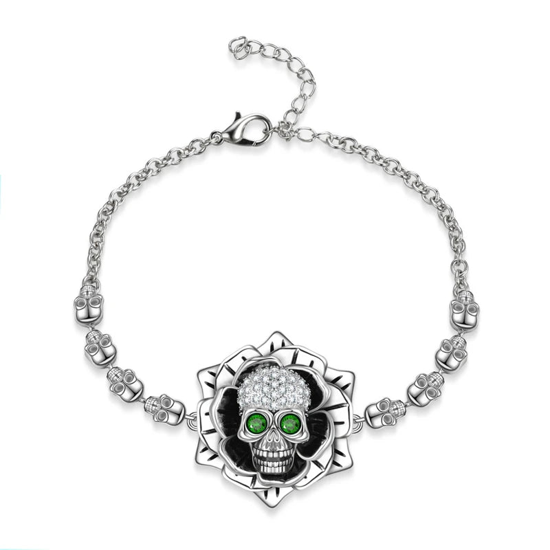 Punk Skull Flowers Zircon Bracelet Wedding Gift