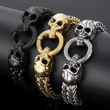 Punk Skull Head Man Bracelet Stainless Steel Gothic Bikers Hand Bracelet