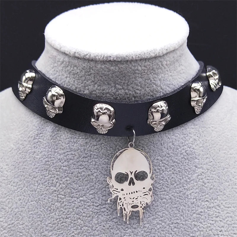 Punk Skull PU Leather Necklace Harajuku Gothic Cosplay Choker Neck NXH1016