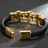 Punk Skull Leather Bracelet with Magnetic Clasp