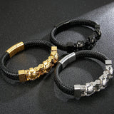 Punk Skull Leather Bracelet with Magnetic Clasp