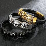 Punk Skull Leather Bracelet with Magnetic Clasp