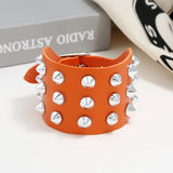 Wide Leather Bracelet Punk Style Sharp Rivet Decorative Bangles