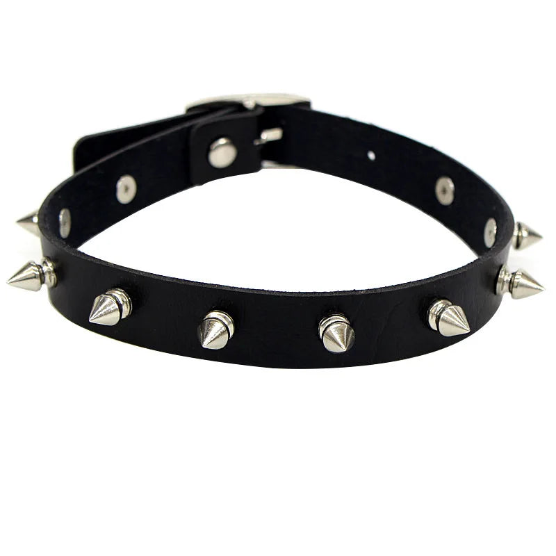 Punk Spike Choker Belt Collar Leather Studded Rivets Necklace