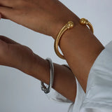 Punk Spiral Stripe Elastic Bracelet Adjustable Stainless Steel Gilded