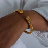 Punk Spiral Stripe Elastic Bracelet Adjustable Stainless Steel Gilded