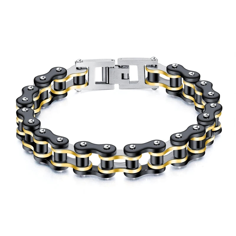 Punk Steel Bike Chain Link Charm Bracelet Sporty Cuff Bangle Men Jewelry