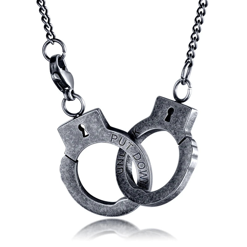 Punk Stainless Steel Handcuffs Pendant Necklace For Man