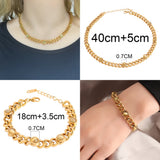 Punk Stainless Steel Bracelet For Women Thick Chain Stone Pearl Bracelet