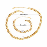 Punk Stainless Steel Cuban Heart Pendant Bracelet for Women