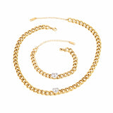 Punk Stainless Steel Cuban Heart Pendant Bracelet for Women