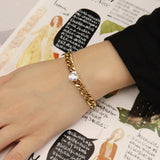 Punk Stainless Steel Cuban Heart Pendant Bracelet for Women