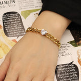 Punk Stainless Steel Cuban Heart Pendant Bracelet for Women