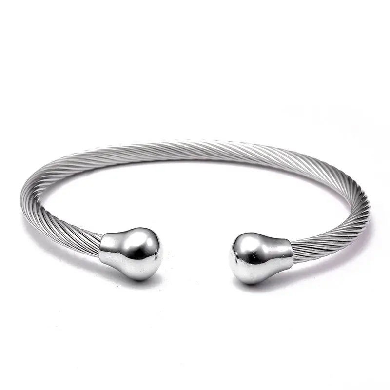 Punk Stainless Steel Chain Link Charm Bracelets Men Women Sporty Open Cuff