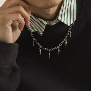 Punk Stainless Steel Chains Cone Pendants Necklace Hip Hop Choker Collar