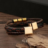 Punk Stainless Steel Charm Men Bracelet Magnetic Clasp Braided