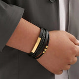 Punk Stainless Steel Charm Men Bracelet Magnetic Clasp Braided