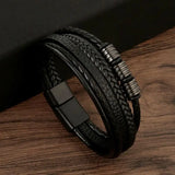 Punk Stainless Steel Charm Men Bracelet Magnetic Clasp Braided