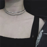 Punk Stainless Steel Cross Choker Necklace for Women Girls