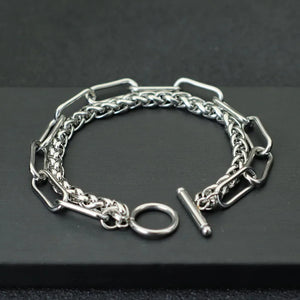 Punk Stainless Steel Double-Layer Chain Bracelet Charms OT Buckle