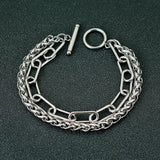 Punk Stainless Steel Double-Layer Chain Bracelet Charms OT Buckle