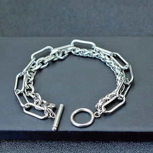 Punk Stainless Steel Double-Layer Chain Bracelet Charms OT Buckle