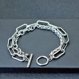 Punk Stainless Steel Double-Layer Chain Bracelet Charms OT Buckle