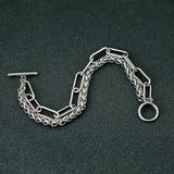 Punk Stainless Steel Double-Layer Chain Bracelet Charms OT Buckle
