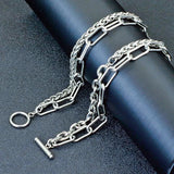 Punk Stainless Steel Double-Layer Chain Bracelet Charms OT Buckle